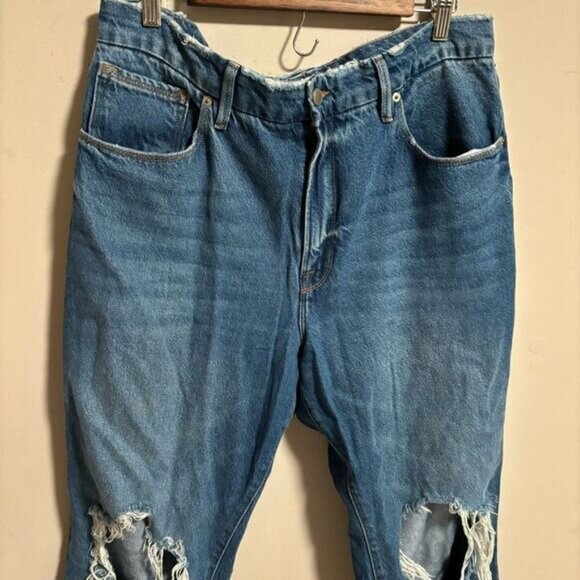 GOOD AMERICAN Blue Zippered Vintage Ripped Ankle Straight Leg Jean- Size 33 (15) - Picture 5 of 8